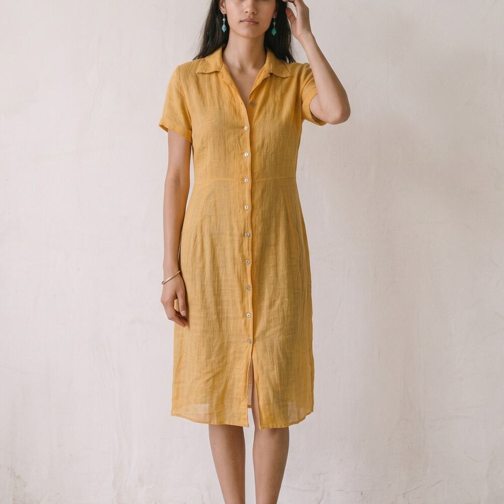 DOSA Yellow Cotton Sheer Gauze shirt dress Boho Minimal sz 1